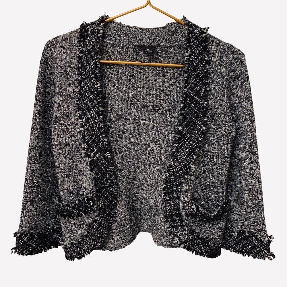 White House Black Market Black & White Silver Metallic Threads Bolero Jacket XS